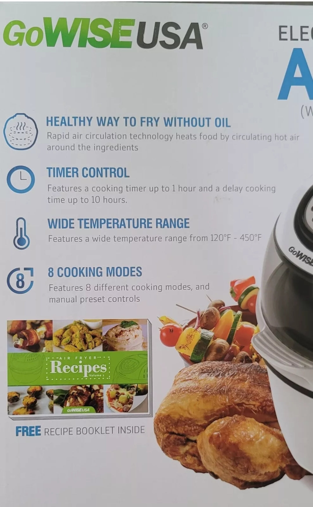GoWISE USA 10.5-Quart 8-in-1 Electric Programmable Air Fryer Black (factory sealed)