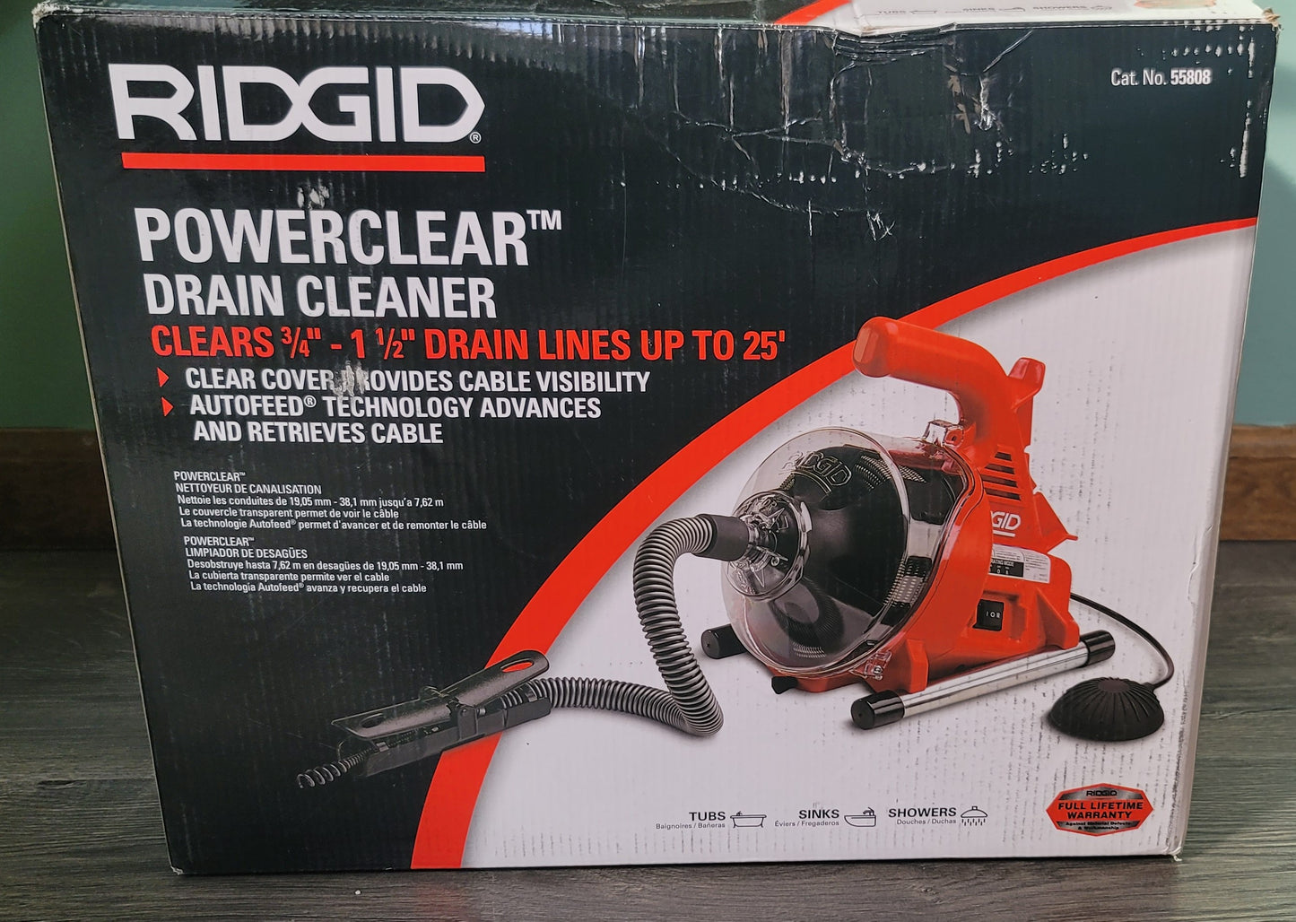 Ridgid 55808 PowerClear Drain Snake Cleaner Machine 120V for Tubs, Showers/Sinks