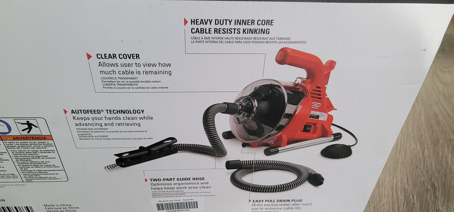 Ridgid 55808 PowerClear Drain Snake Cleaner Machine 120V for Tubs, Showers/Sinks