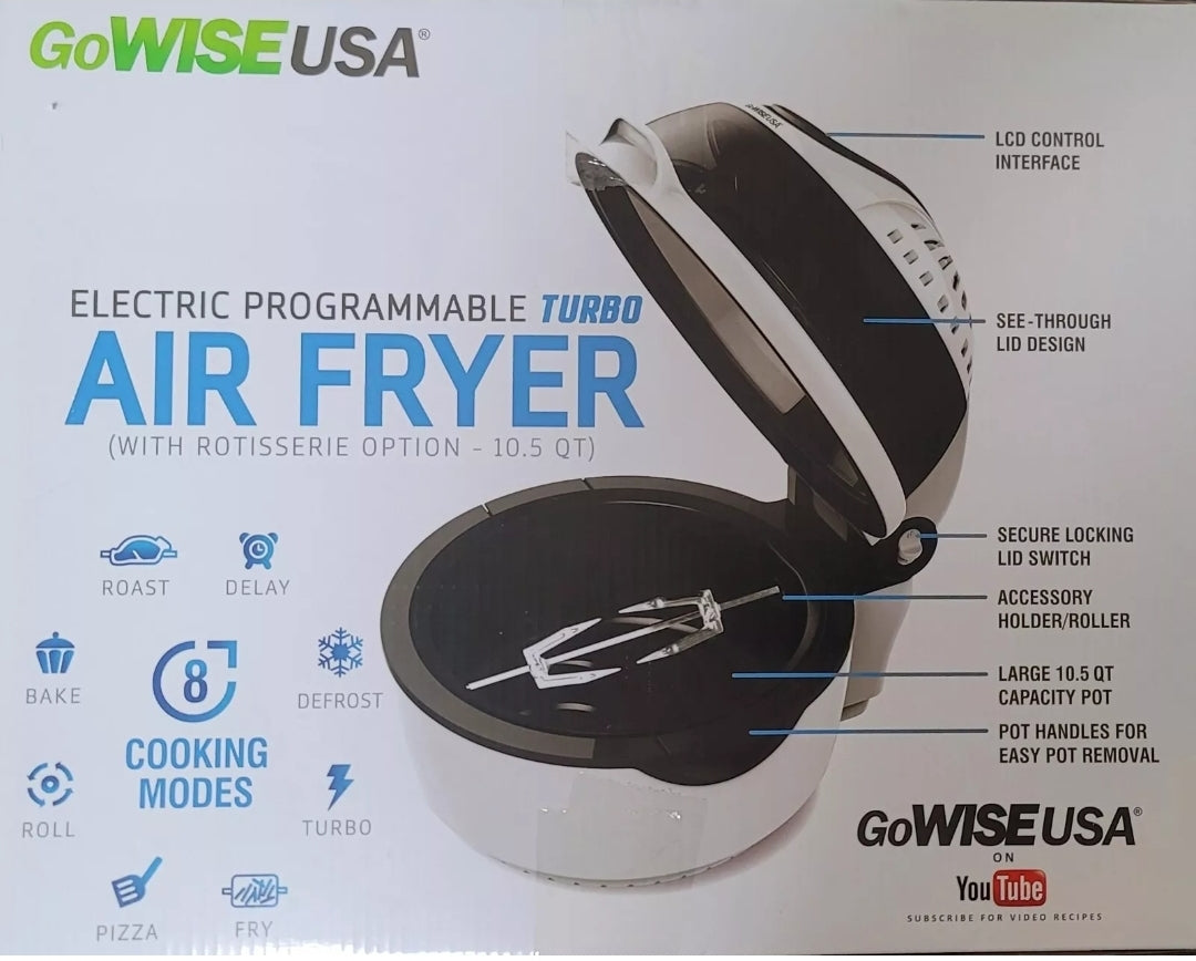 GoWISE USA 10.5-Quart 8-in-1 Electric Programmable Air Fryer Black (factory sealed)