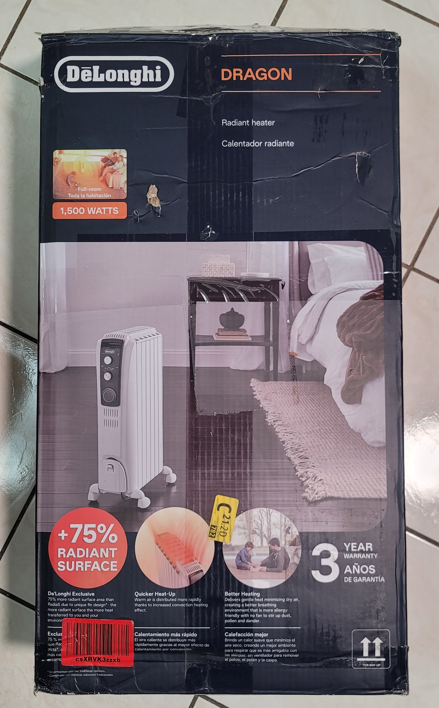 White De'Longhi Dragon Oil Filled Radiator Heater, 1500W Electric